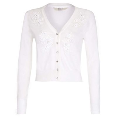 Ivory floral embroidered knitted cardigan